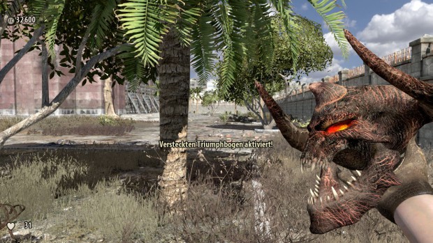 Nach Nahkämpfen trägt Sam meist eine Trophäe mit sich herum.